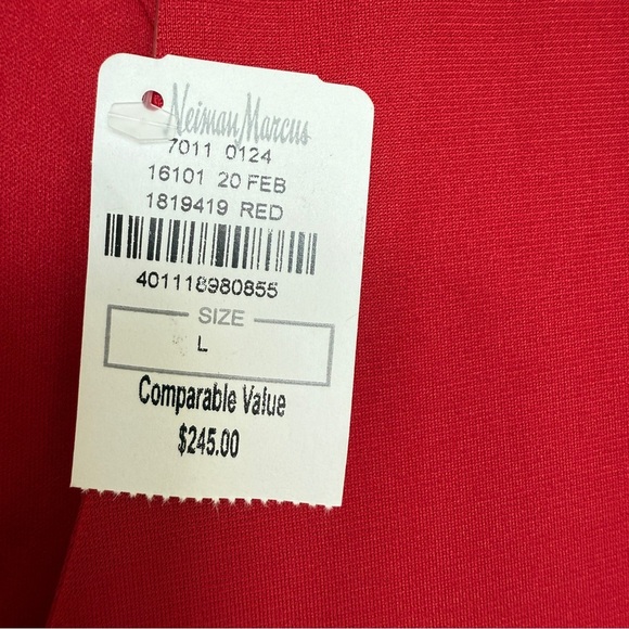 NWT!! Neiman Marcus Women's Red V-Neck Cap Sleeve Midi Dress Size L Gold Zipper - Picture 9 of 16